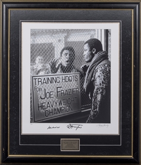Muhammad Ali Taunting Joe Frazier at Training Camp Pre Fight Framed Photograph by George Kalinsky LE 13/250- Autographed by All  (PSA/DNA)